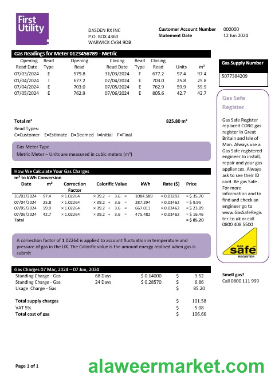 United Kingdom Warwick First business utility bill template in Word and PDF formats